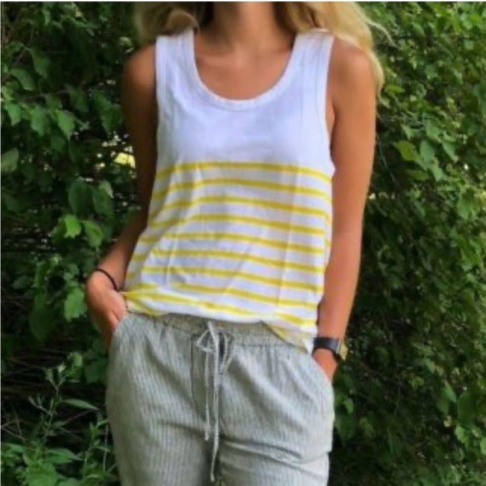 J. Crew Weekend Longline Layering Tank Striped Yellow and White Sleeveless Top